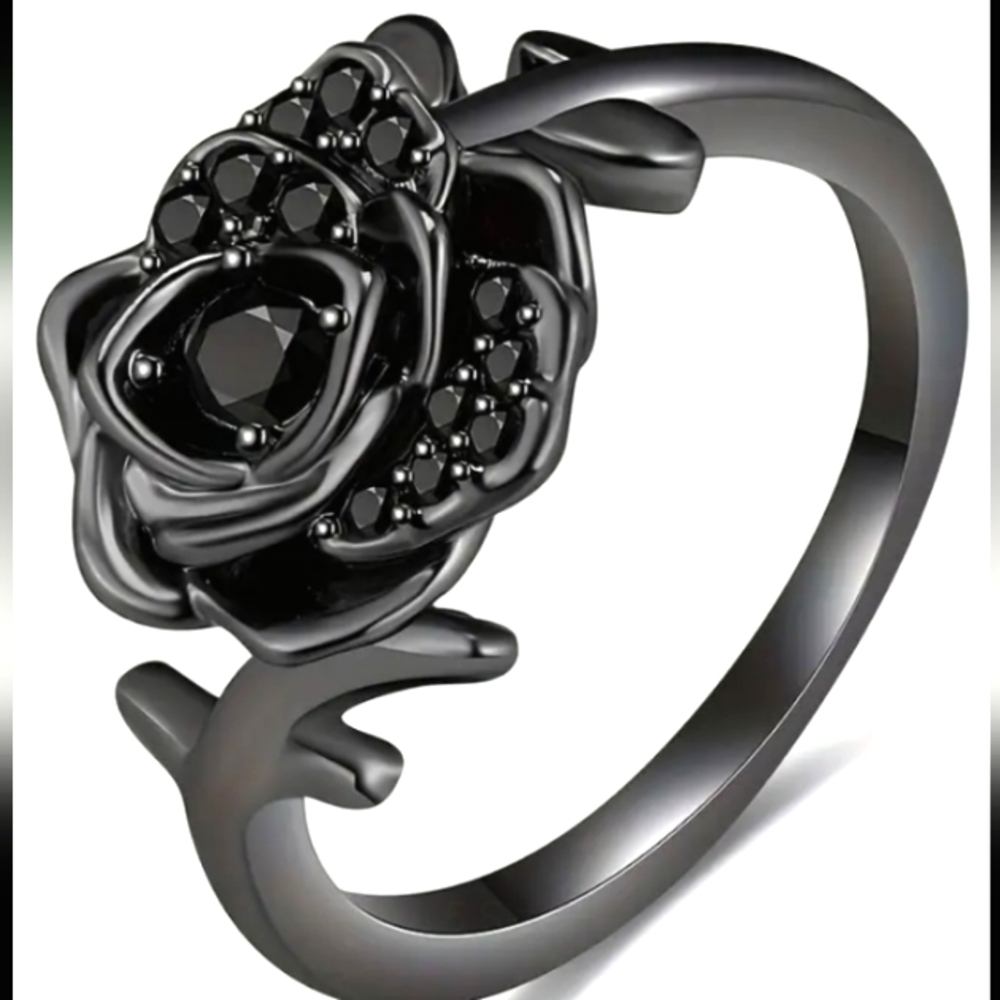 BLACK 3D ROSE RING / SPINEL SIZE 6/7/8/9/10